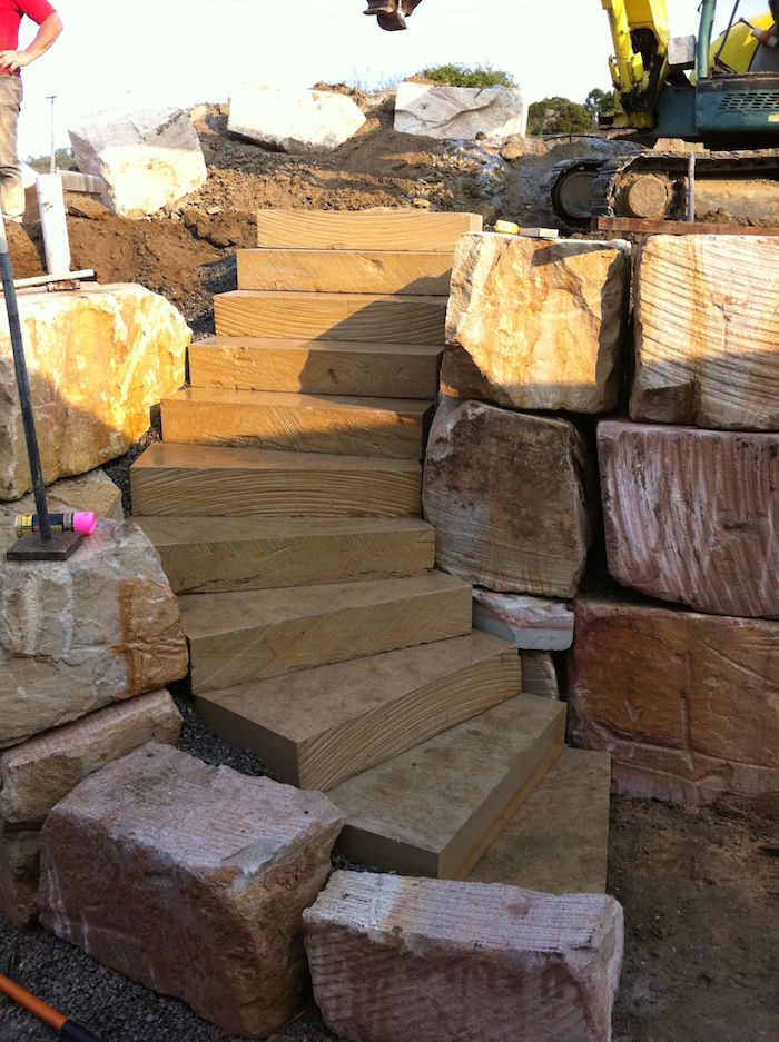 Diamond Cut Sandstone Steps Curved